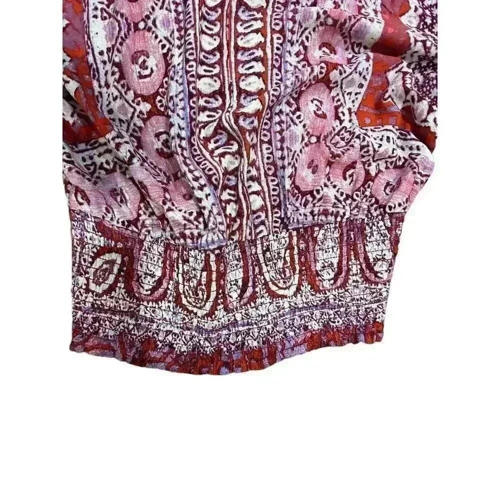 Free People Wild and Free Printed Paisley Long Sleeve Smocked Top Sz S